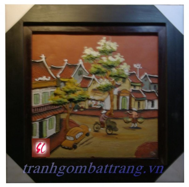 Tranh Gốm Bát Tràng Cảnh Phố Cổ